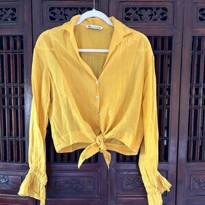 Zara Yellow Linen Shirt